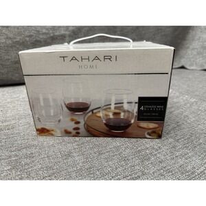 New Tahari Stemless Glass Wine Glasses Four Pack New‎ I'm Box